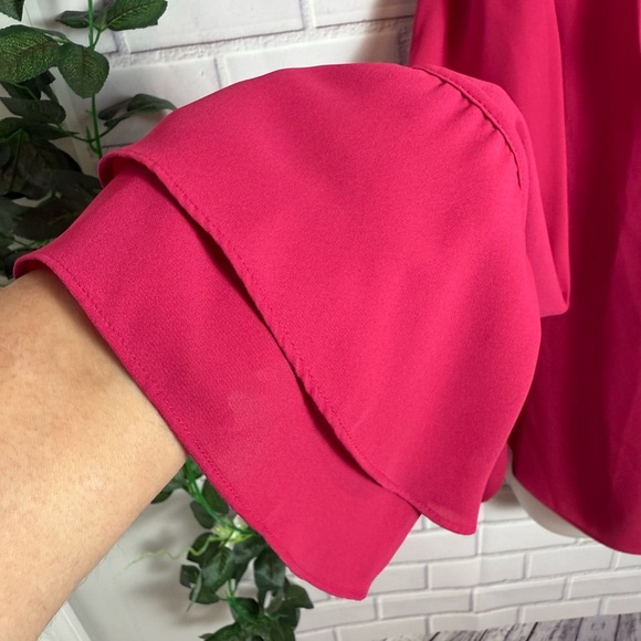 Calvin Klein fuchsia Blouse with Bell Sleeves and Mandarin Collar/size L - Picture 3 of 10